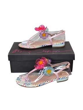 NIB Betsey Johnson Women's 7 Havanah Pink Multi Jelly Floral Colorful Sandals